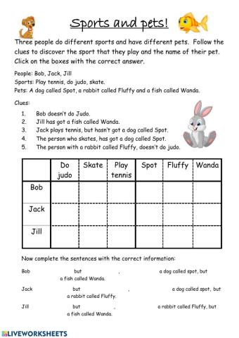 Logic puzzle: Activities and Pets