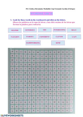 Adjetive wordsearch