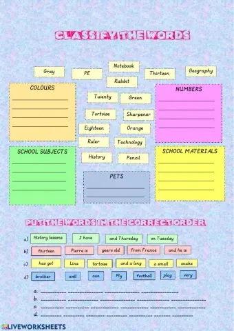 School materials and subjects
