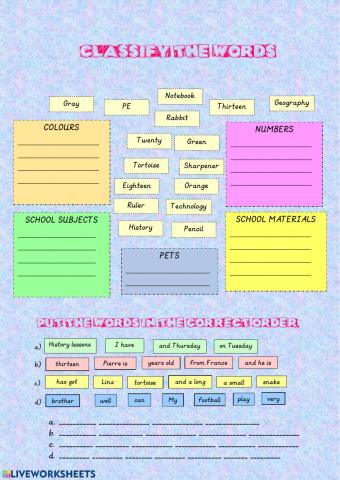 School materials and subjects