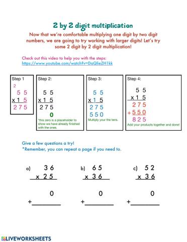 2 by 2 digit multiplication