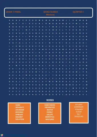 Grade 7 Mixtures Word Search