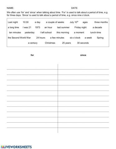 Present Perfect (for and since)