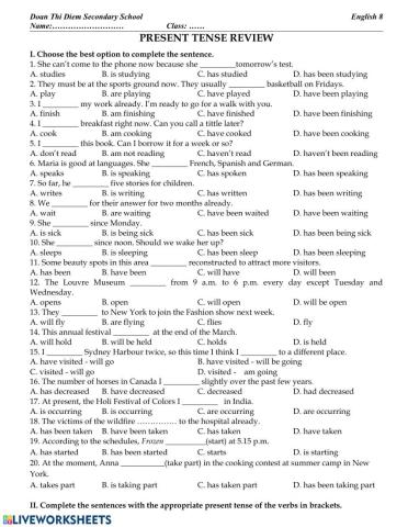 Grade 8-Present Tense Review