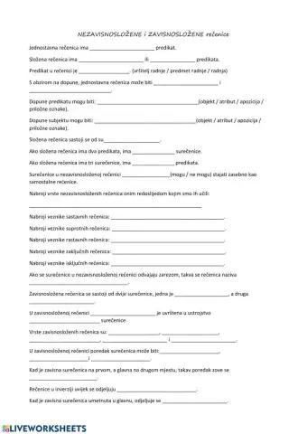 Nezavisnosložene rečenice - ponavljanje, zavisnosložene - uvod