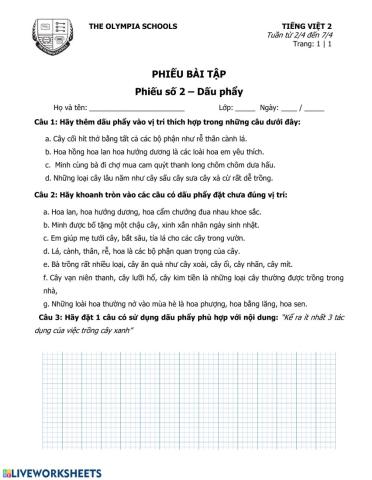 Tiếng Việt-Phiếu số 2-Tuần 10