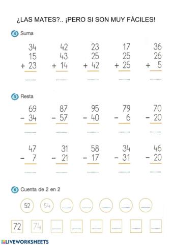 Operaciones sumas y restas