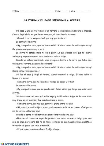 LA ZORRA Y EL SAPO SIEMBRAN A MEDIAS