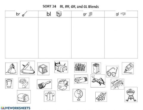 Words Their Way Sort 24 BL,BR.GR,GL Blends