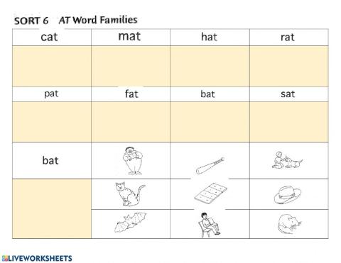 Words Their Way Sort 6 At Word Families