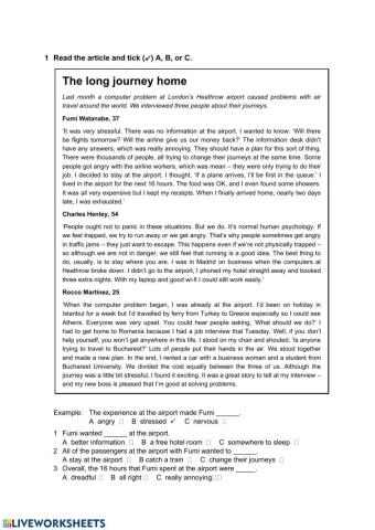 Reading comprehension: travelling