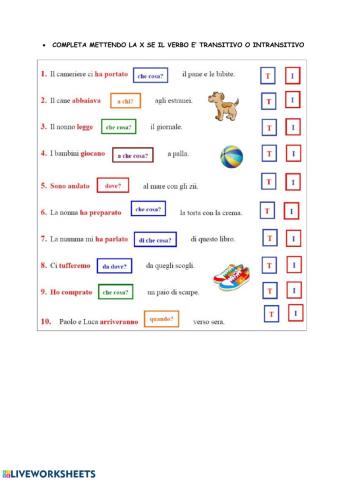 Verbi transitivi e intransitivi