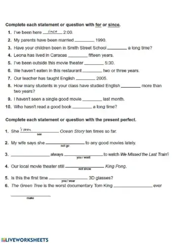 Present Perfect - Since-For