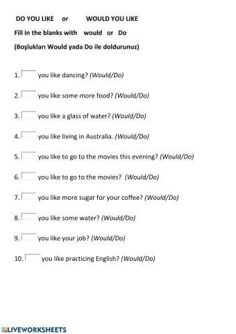 Would you like or Do you like