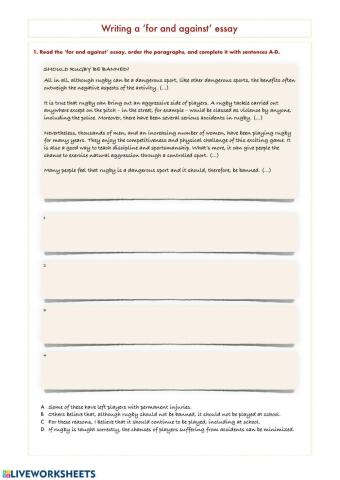'For and against' essay