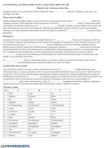 Vaba aeg. Keele struktuuri test.