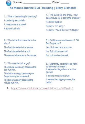 The Mouse and the Bull - Reading - Story Elements