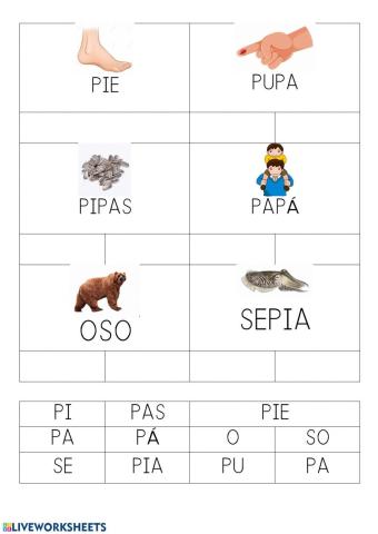 LECTURA 1 CON PALABRAS POR SÍLABAS (MAYÚSCULA)