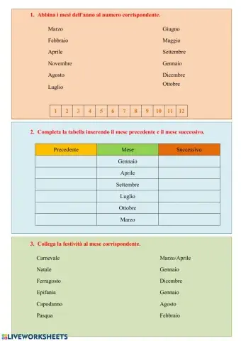 I mesi dell'anno - Classe 1 