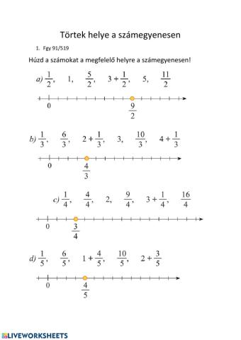 Törtek helye a számegyenesen