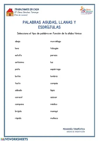 Palabras agudas, llanas y esdrújulas