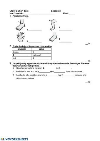 Brainy 6 UNIT 6 Short Test 	Lesson 3