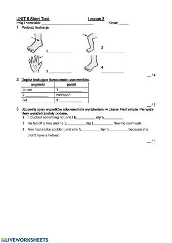 Brainy 6 UNIT 6 Short Test 	Lesson 3