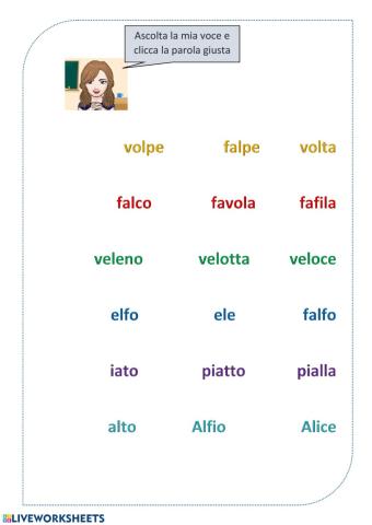 ascolto e lettura parole 