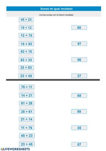Sumas de igual resultado