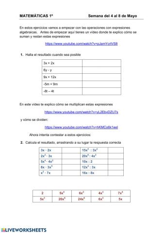 Operaciones con monomios