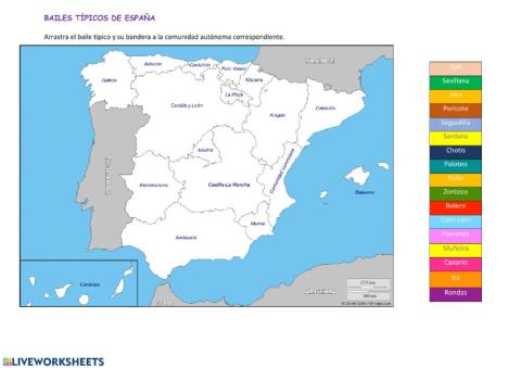 Mapa bailes tradicionales españoles