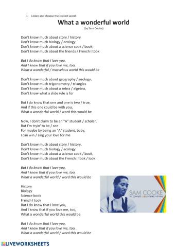 What a wonderful world, by Sam Cooke Long