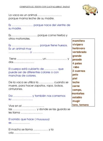 Completar descripción vaca