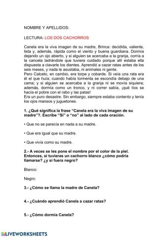 Comprensión lectora 2º de primaria