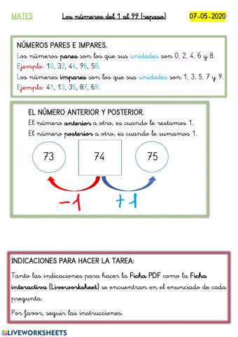 Los números del 1 al 99 (repaso)