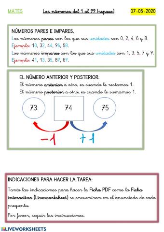 Los números del 1 al 99 (repaso)