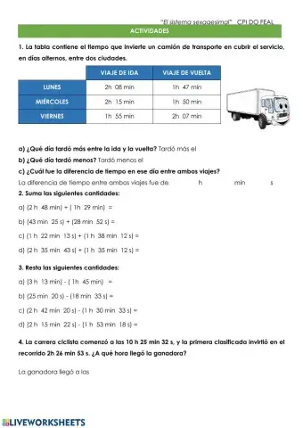 Sumas y restas de cantidades de tiempo
