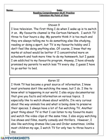 Reading Comprehension GLAT Practice