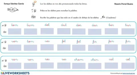 Escucha y escribe sílabas  mixtas 2