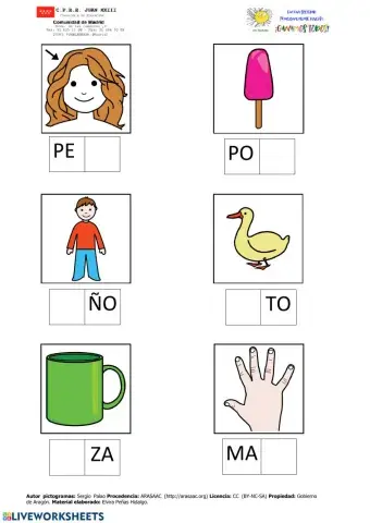 Completa palabras con sílabas directas