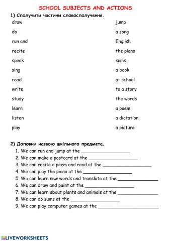 School Acttions and Subjects