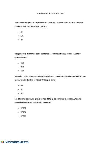 Problemas reglas de tres
