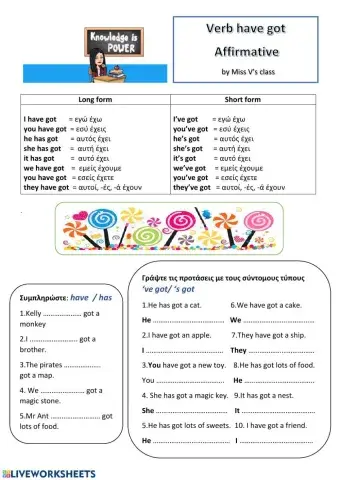 Verb have got Affirmative