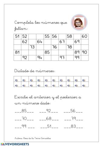 Numeración del 50 al 100