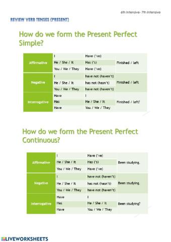 Present Perfect- present perfect continuous