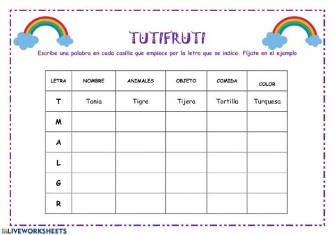 Juego tutifruti
