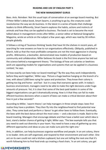 READING AND USE OF ENGLISH PART 5