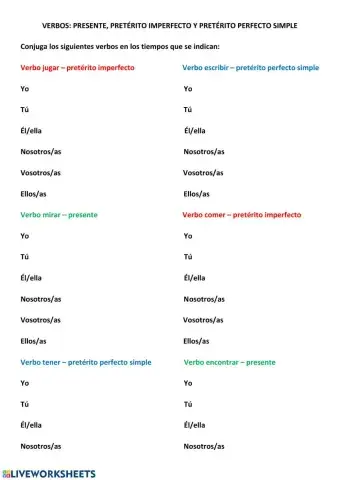 Conjugaciones: presente, pretérito imperfecto y pretérito perfecto simple
