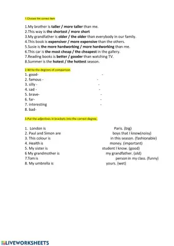Comparison of adjectives Test