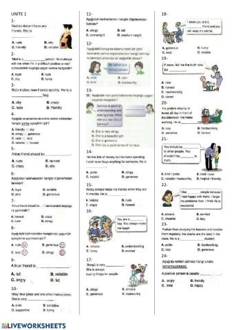 Friendship vocabulary test